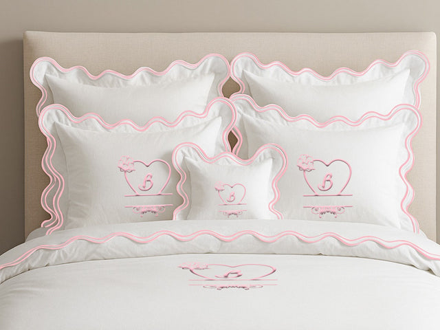 Housse de couette luxueuse en coton à monogramme et double feston