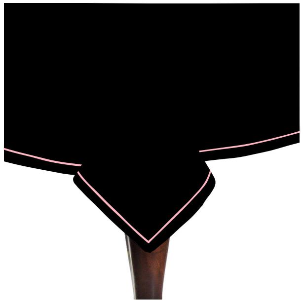 Nappe unie en satin de coton avec bordure brodée simple - Noir