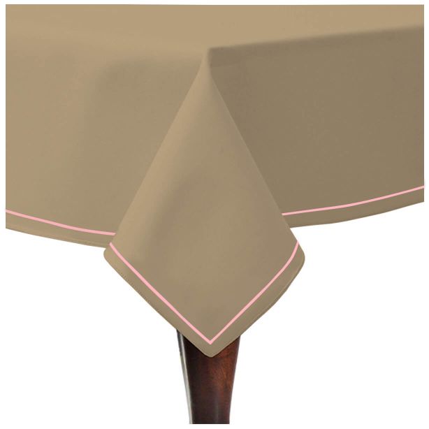 Nappe unie en satin de coton avec bordure brodée simple - Taupe