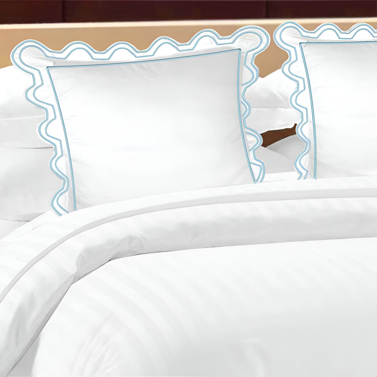 Parure de lit en coton, 400 fils, forme en U avec broderies festonnées