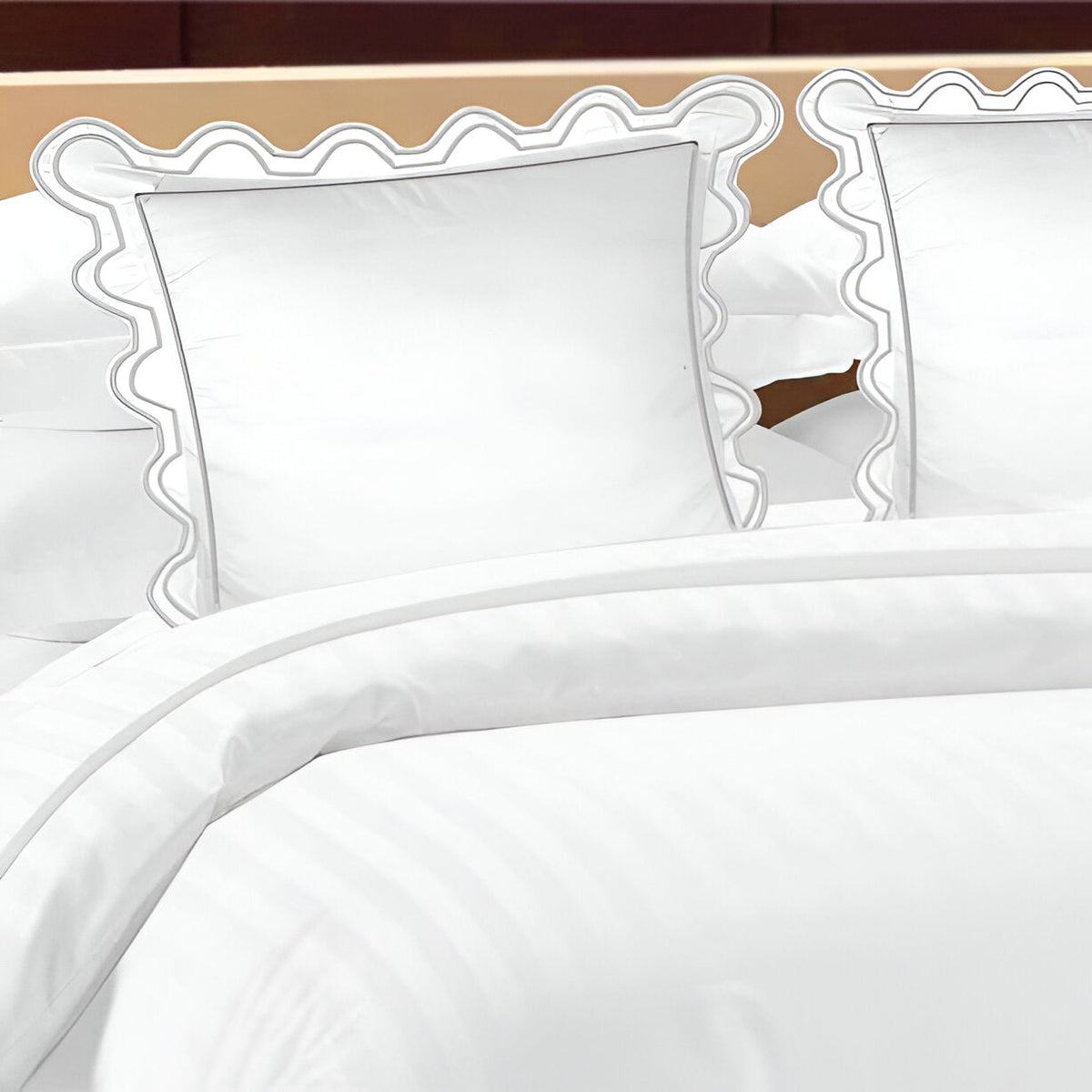 Parure de lit en coton, 400 fils, forme en U avec broderies festonnées