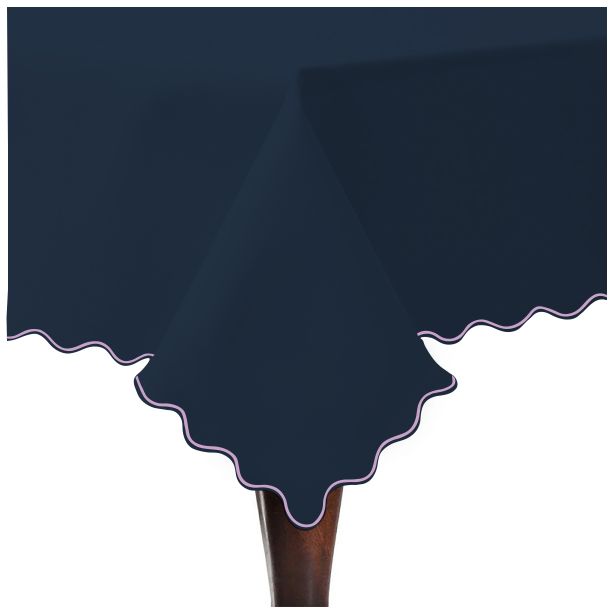 Tovaglia in cotone satinato tinta unita con ricamo a smerlo - Blu navy