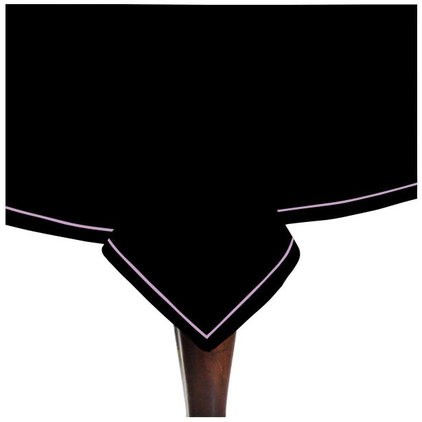 Nappe unie en satin de coton avec bordure brodée simple - Noir