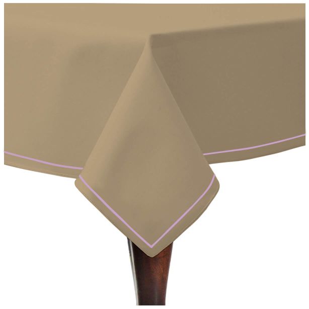 Nappe unie en satin de coton avec bordure brodée simple - Taupe