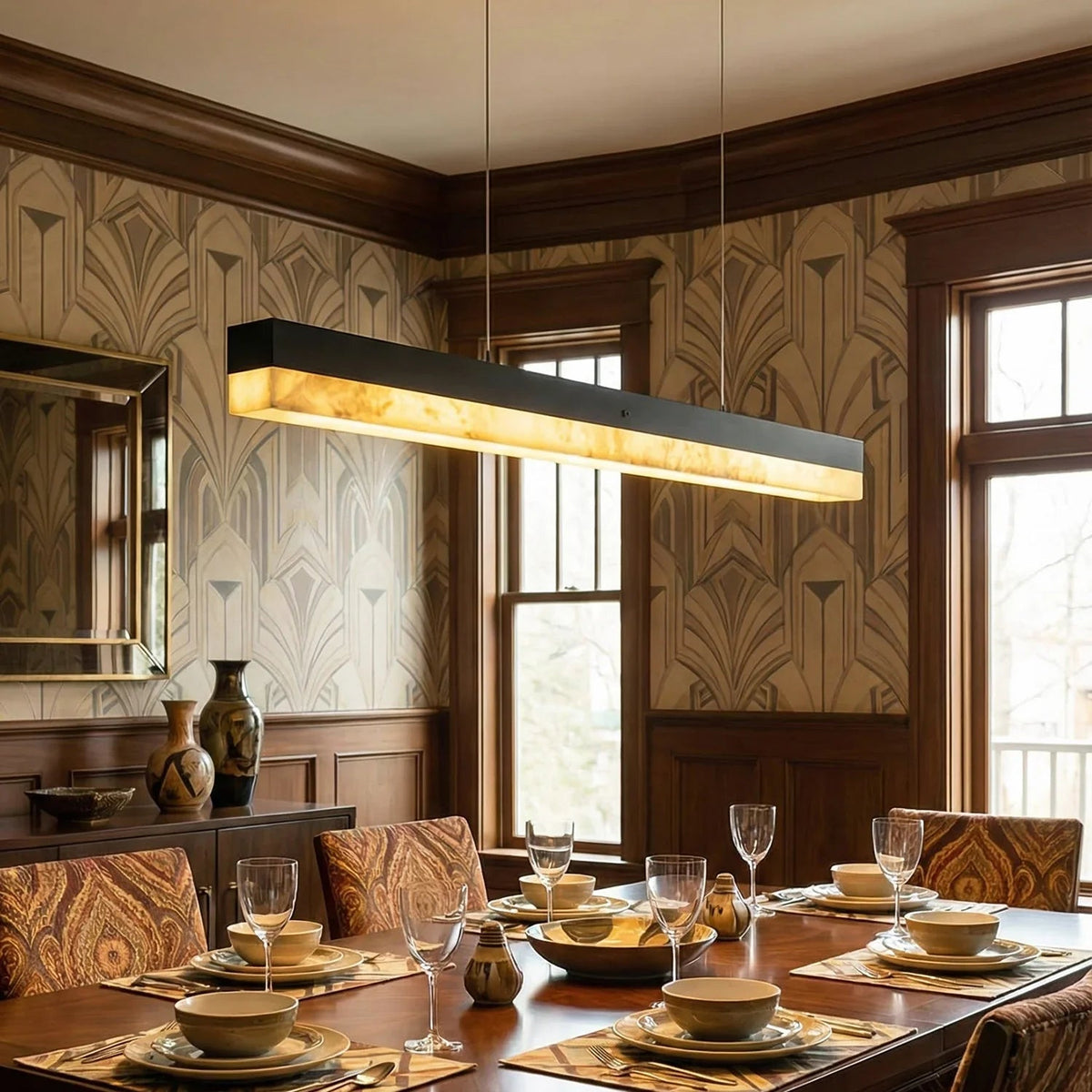 Linear Rectangular Alabaster Pendant Light