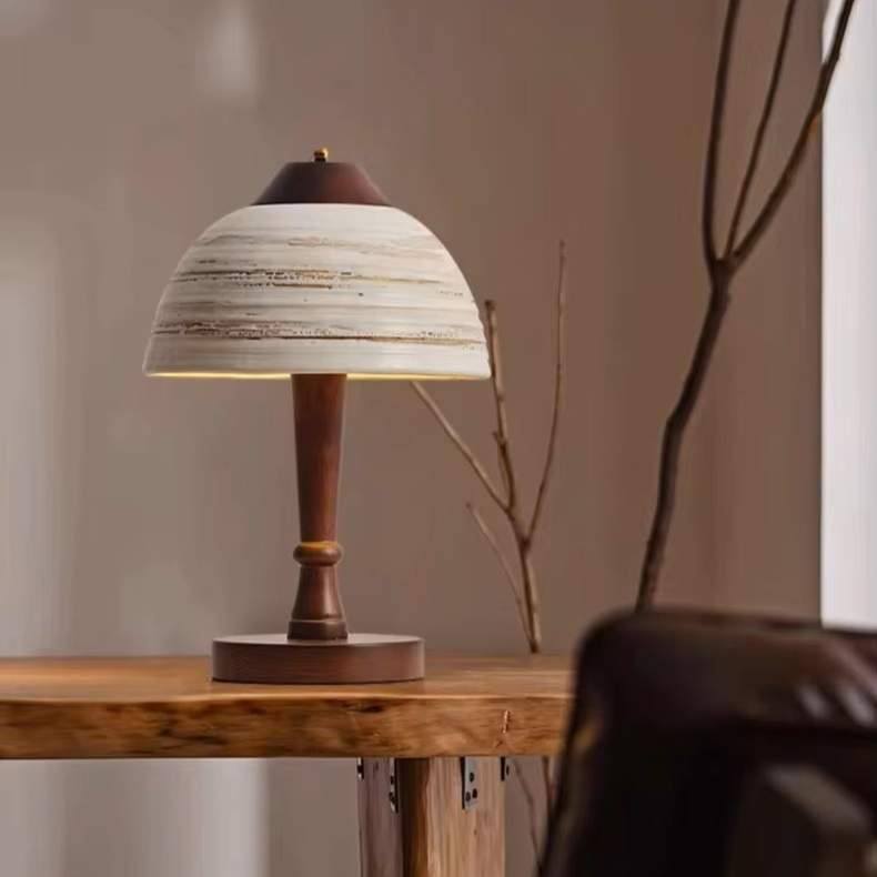 Wabi-Sabi Ceramic & Wood Table Lamp | Handcrafted Bedside Light