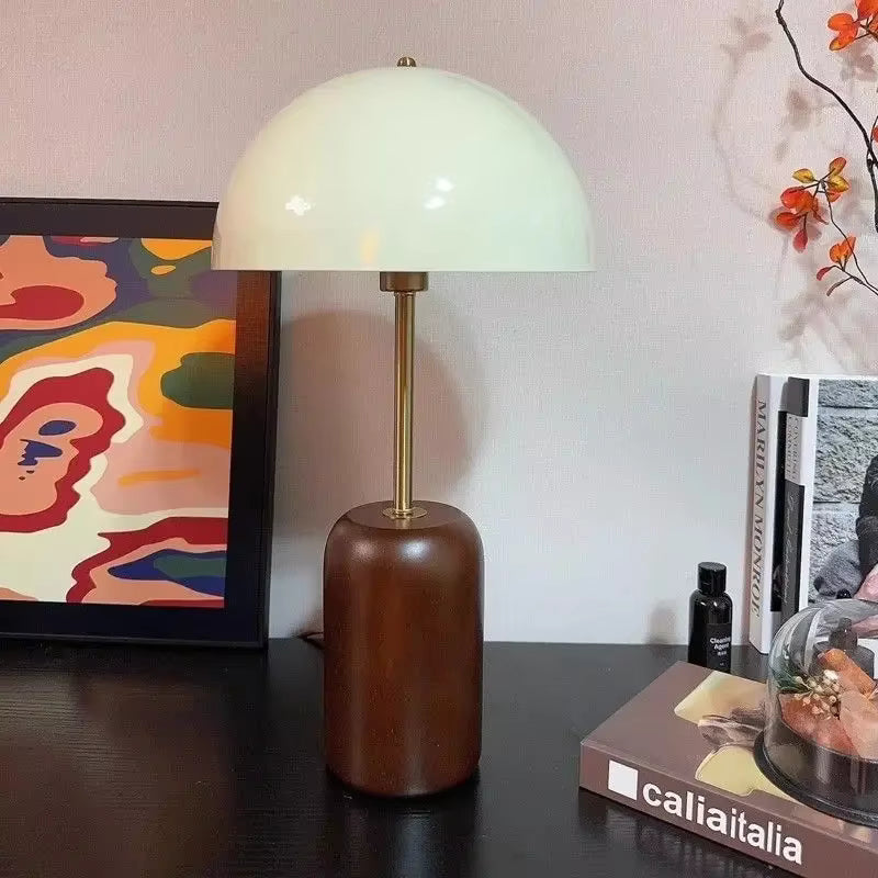 Modern Dome Metal & Wood Table Lamp | Minimalist Bedside Light