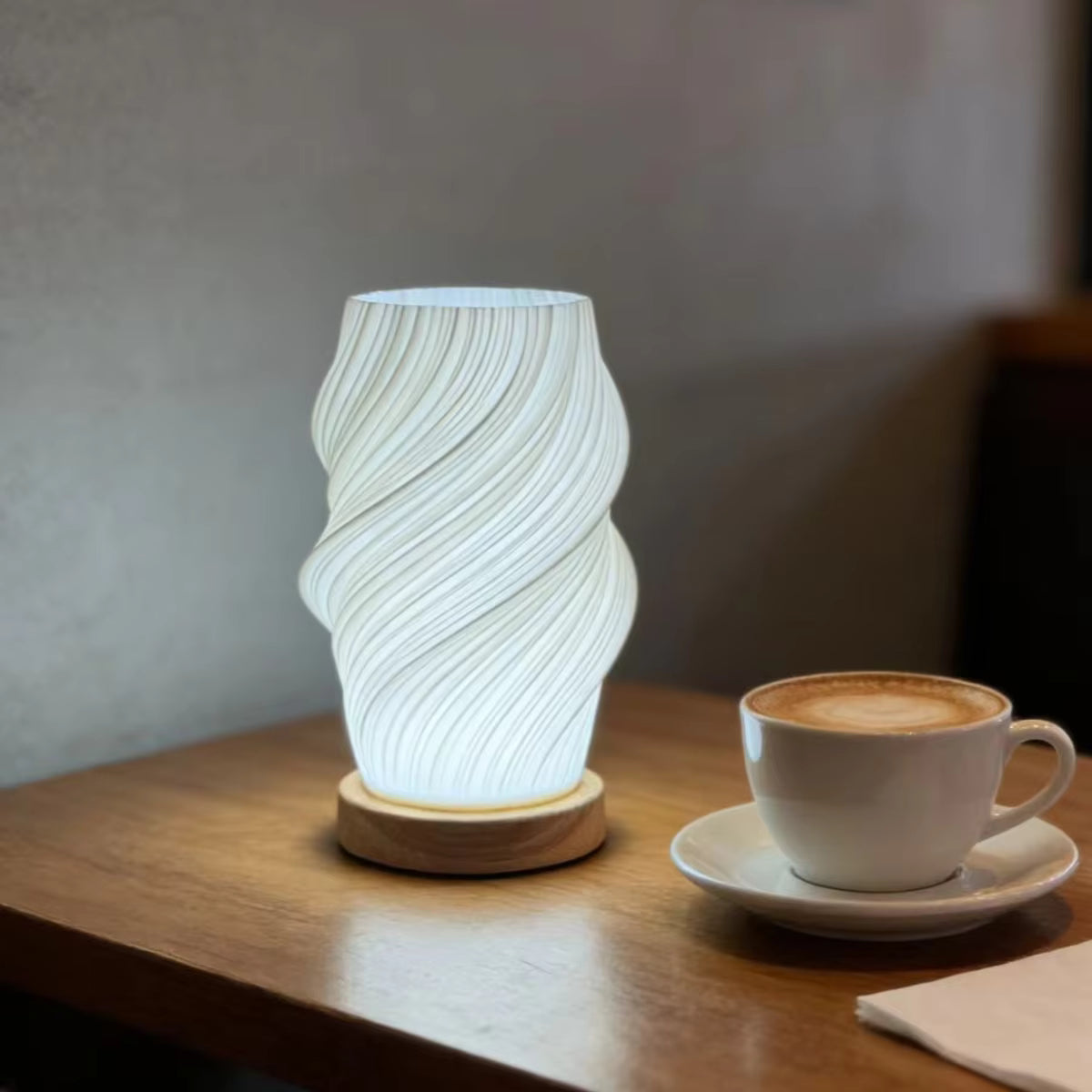 Tri-Color LED Textured Table Lamp | Wood & ABS Minimalist Desk Light