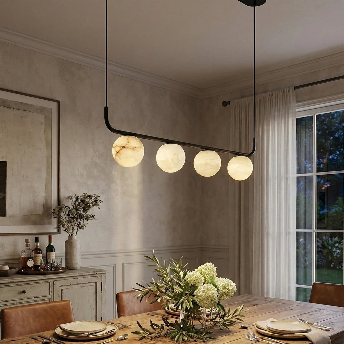 Long Strip Alabaster Spherical Chandelier