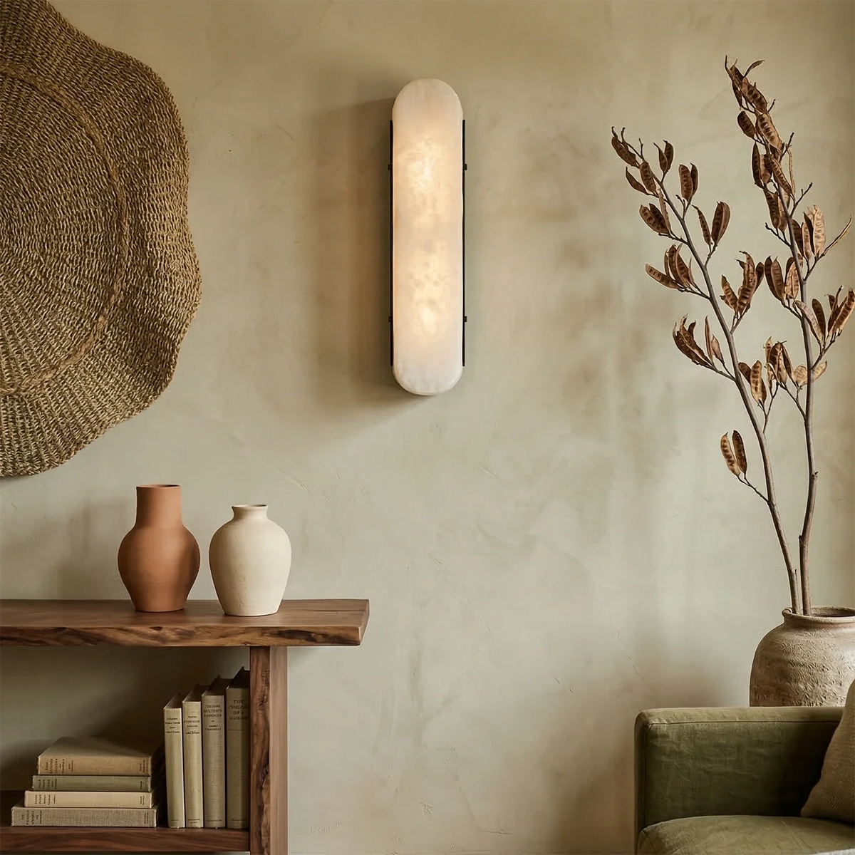 Lampada da parete verticale di lusso in alabastro