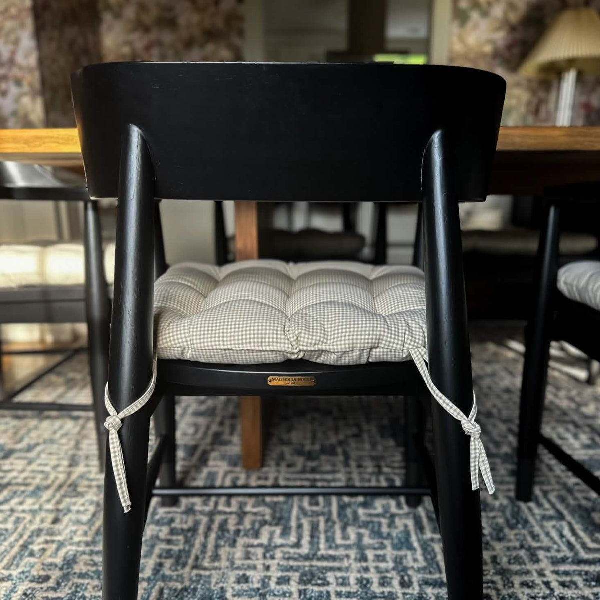 Madrid Natural Gingham Dining Chair Pads - Made in USA - 100% Cotton - Machine Washable
