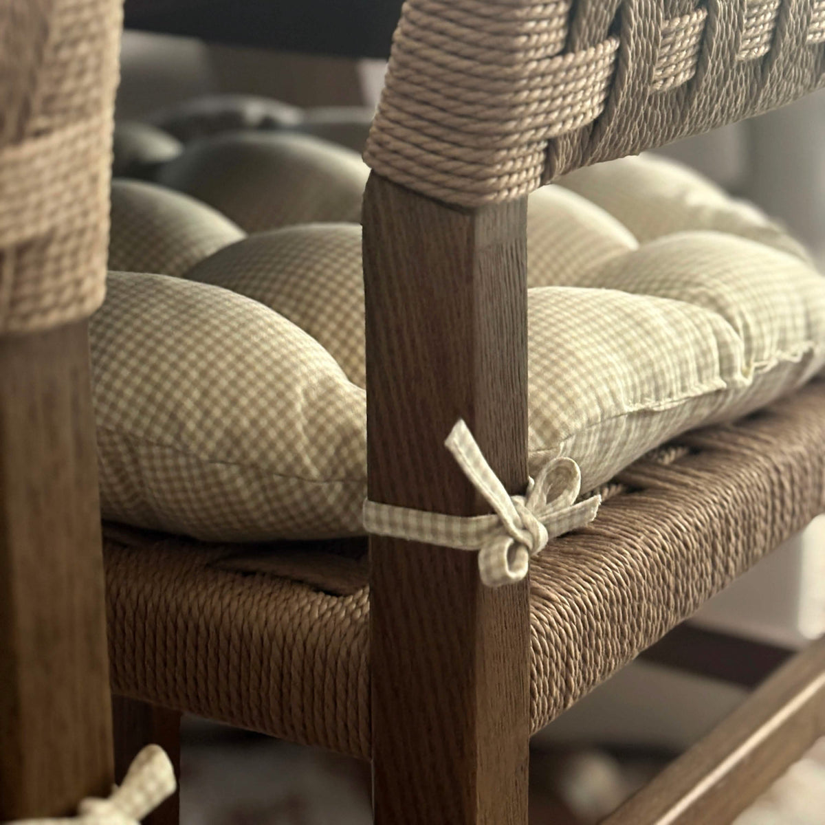 Madrid Natural Gingham Dining Chair Pads - Made in USA - 100% Cotton - Machine Washable