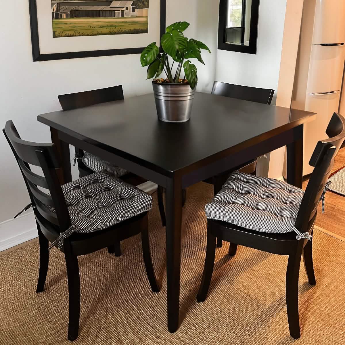 Madrid Black Gingham Dining Chair Pads - Made in USA - 100% Cotton - Machine Washable