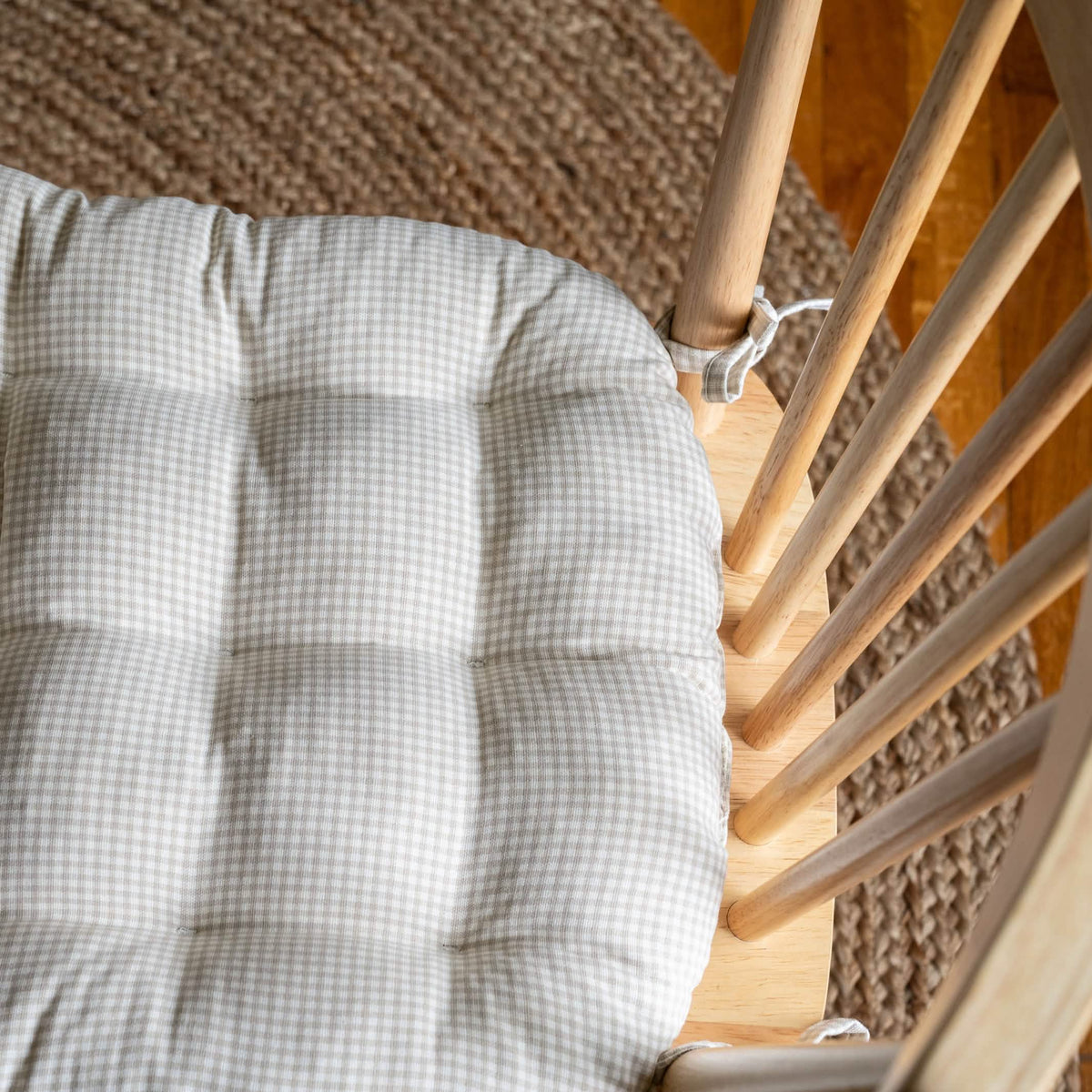 Madrid Natural Gingham Dining Chair Pads - Made in USA - 100% Cotton - Machine Washable