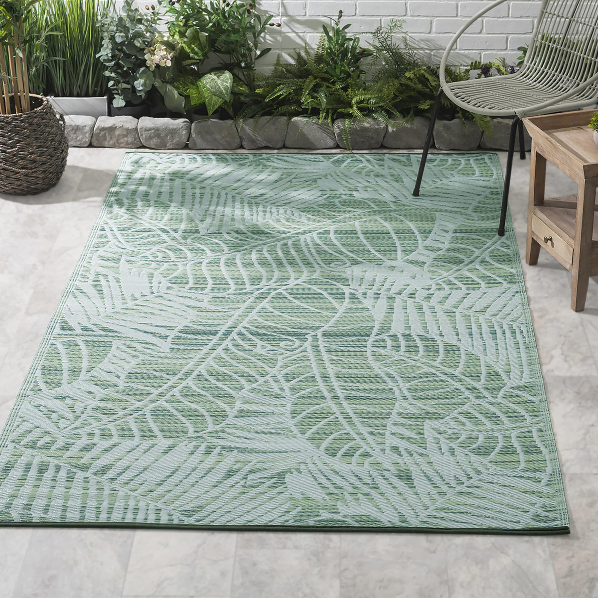 Manila - Green Floral Outdoor Rug for Patio FINAL SALE