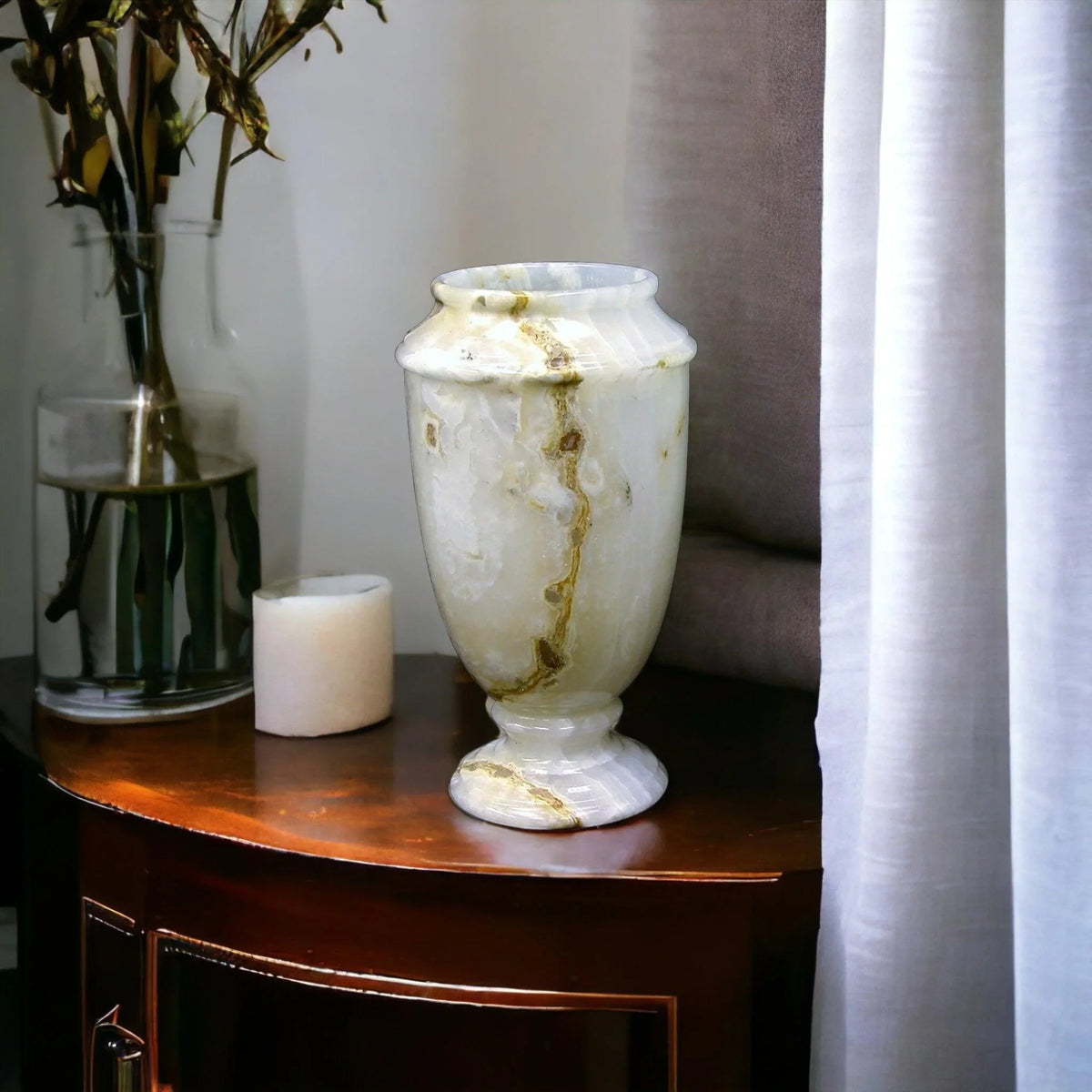 Vase en marbre | Vase décoratif en onyx blanc de 13 pouces