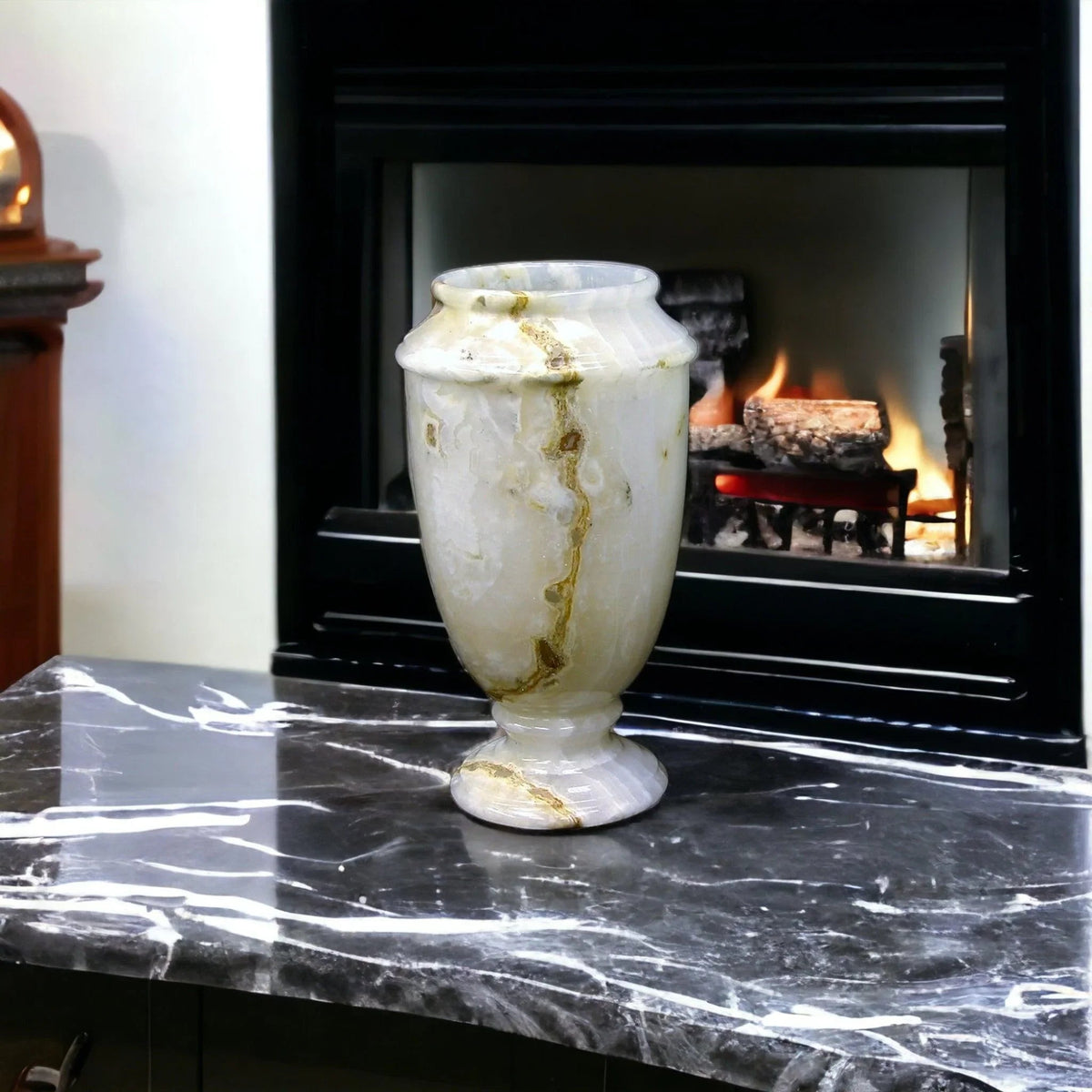 Vase en marbre | Vase décoratif en onyx blanc de 13 pouces