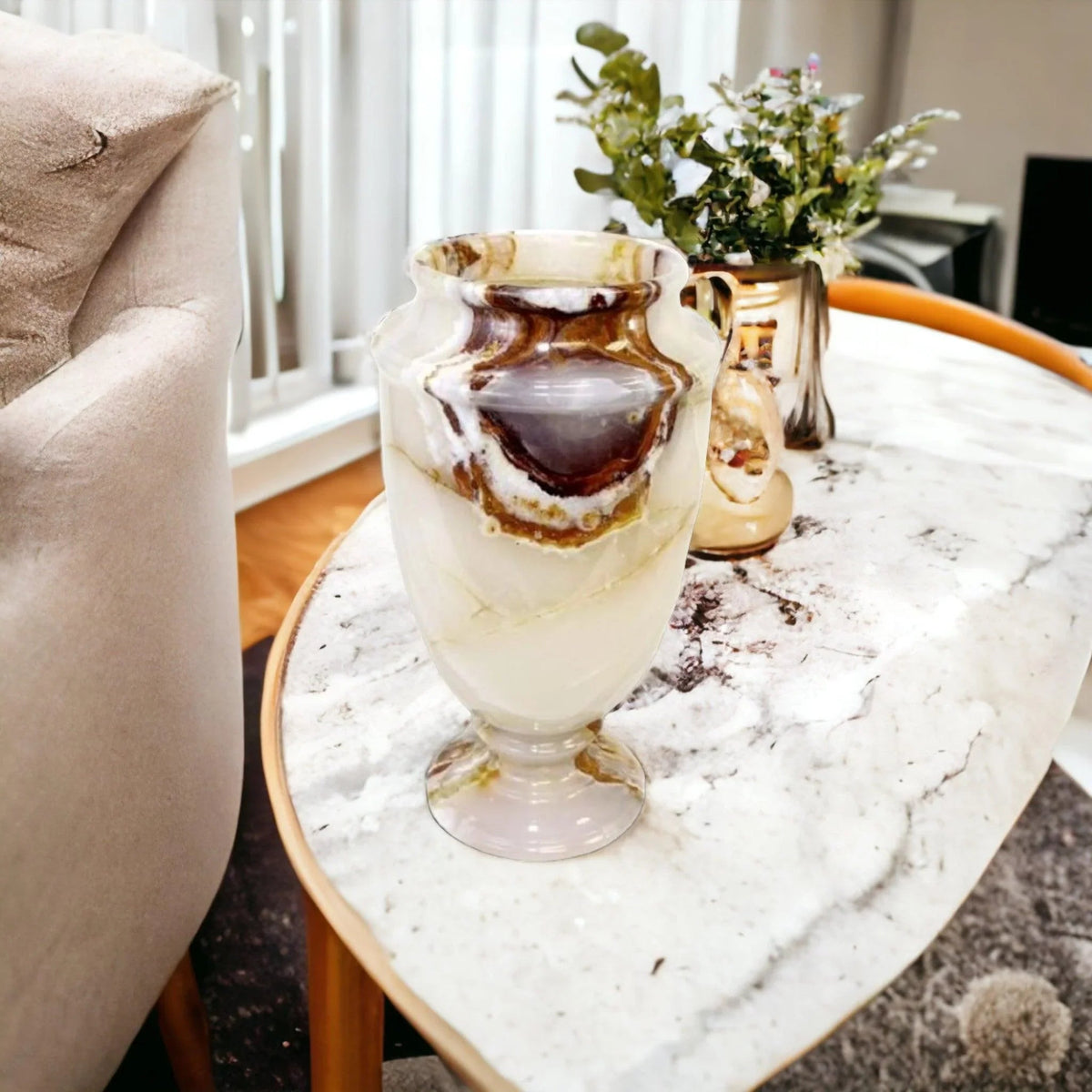 Vase en marbre | Vase décoratif en onyx blanc de 13 pouces