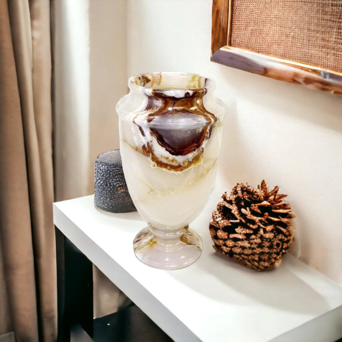 Vase en marbre | Vase décoratif en onyx blanc de 13 pouces