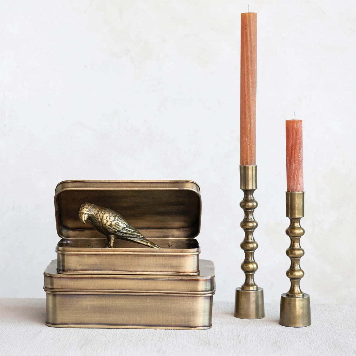 Scatole in metallo, finitura ottone anticato, set da 2
