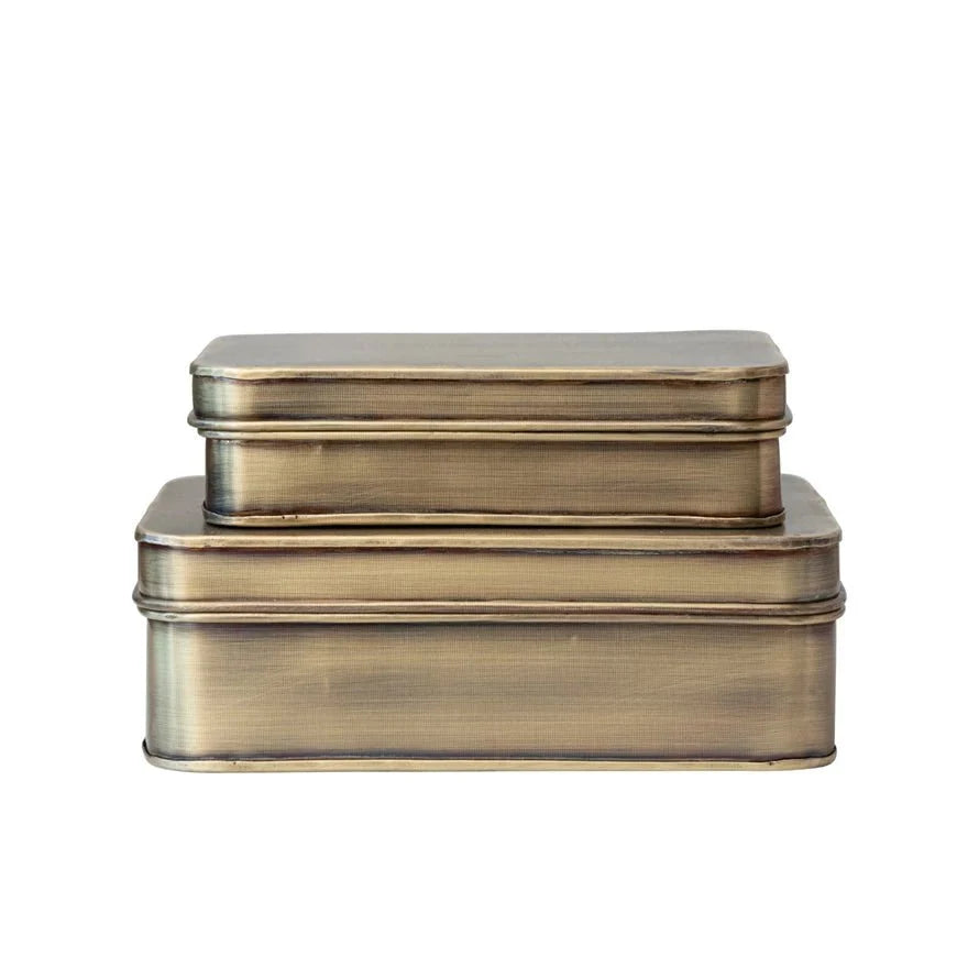 Scatole in metallo, finitura ottone anticato, set da 2