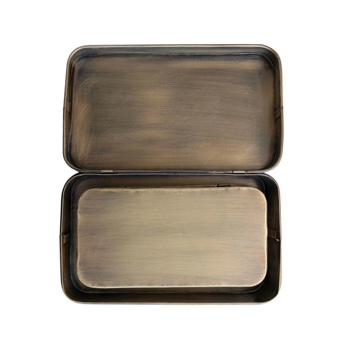 Scatole in metallo, finitura ottone anticato, set da 2