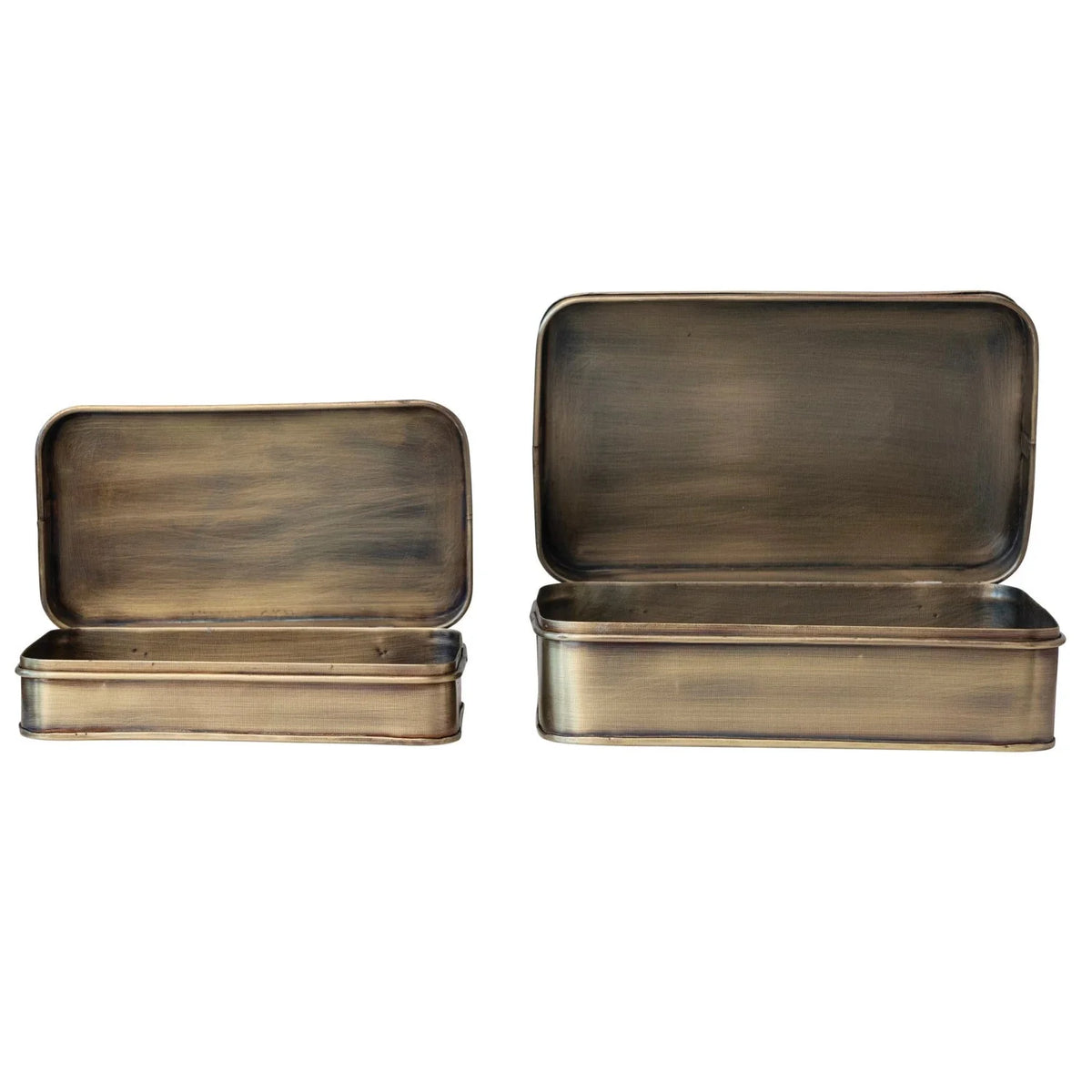 Scatole in metallo, finitura ottone anticato, set da 2