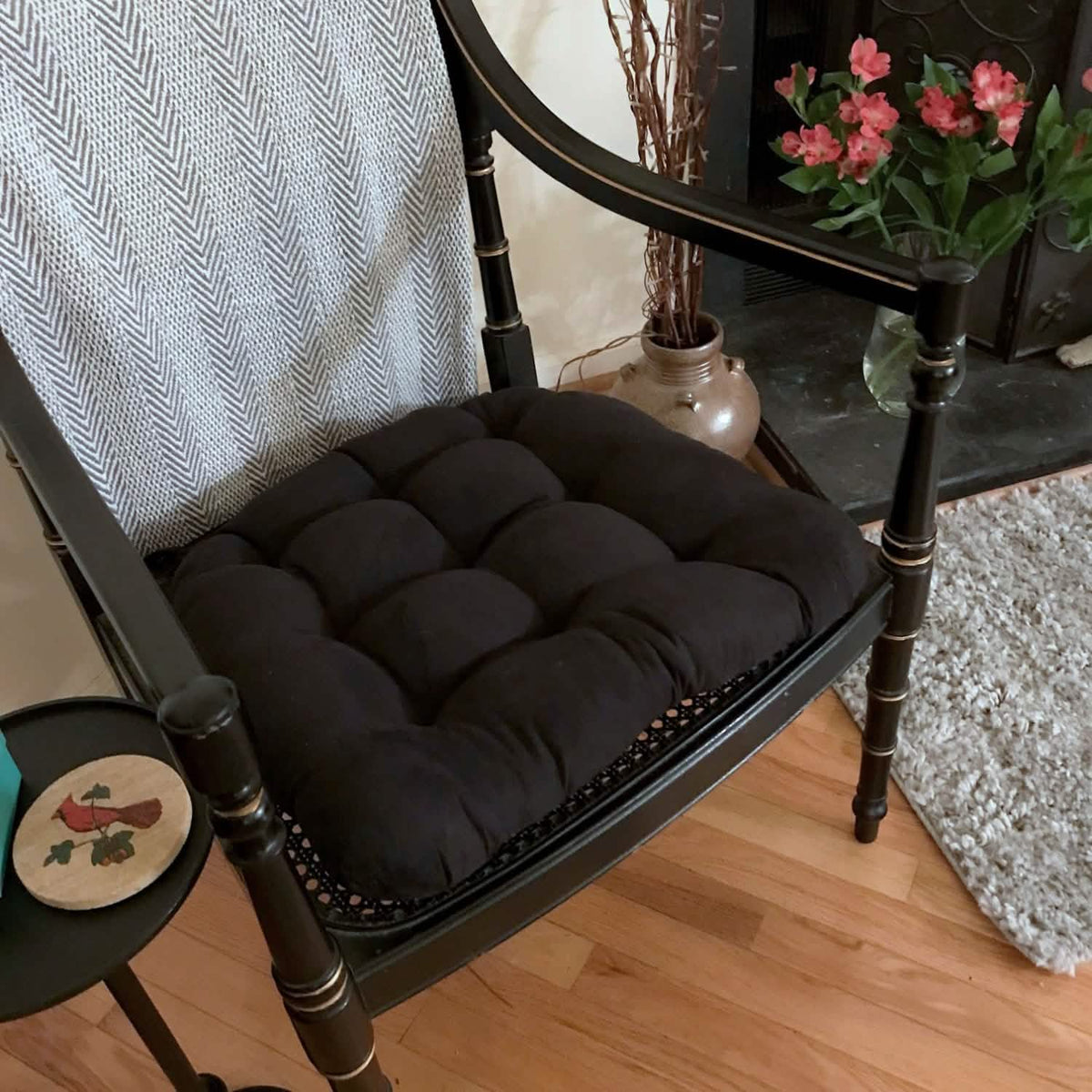 Micro-Suede Black Dining Chair Pads - Latex Foam Fill, Reversible