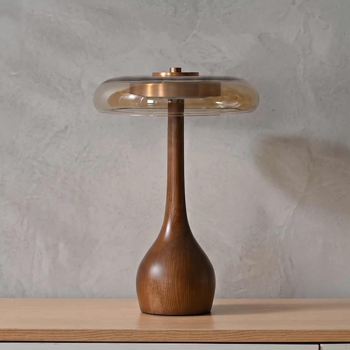 Mid-Century Wood & Glass Disc Table Lamp