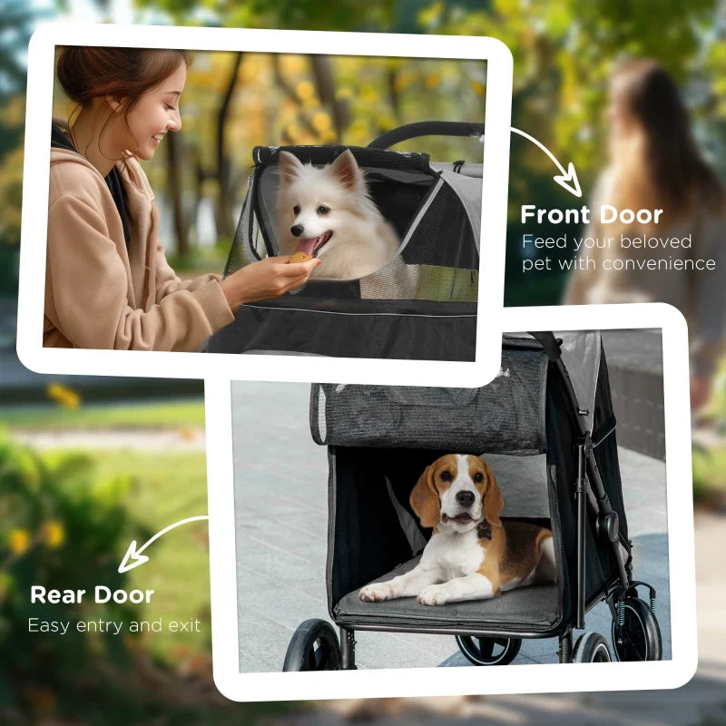 Passeggino pieghevole "one-click" per cani di taglia grande, media e piccola, animali domestici e gatti con vano portaoggetti