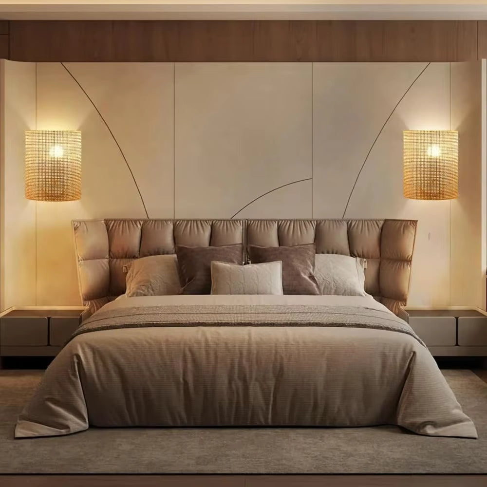 Handcrafted Natural Rattan Half-Circle Wall Sconce | Woven Mesh Wall Light