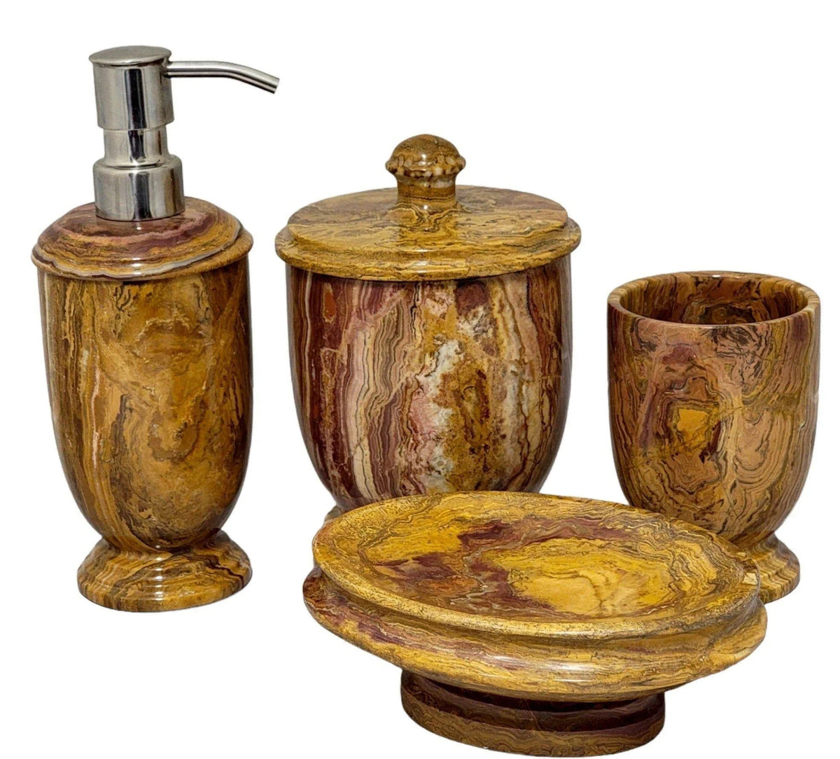 Set di 4 accessori da bagno in onice marrone variegato