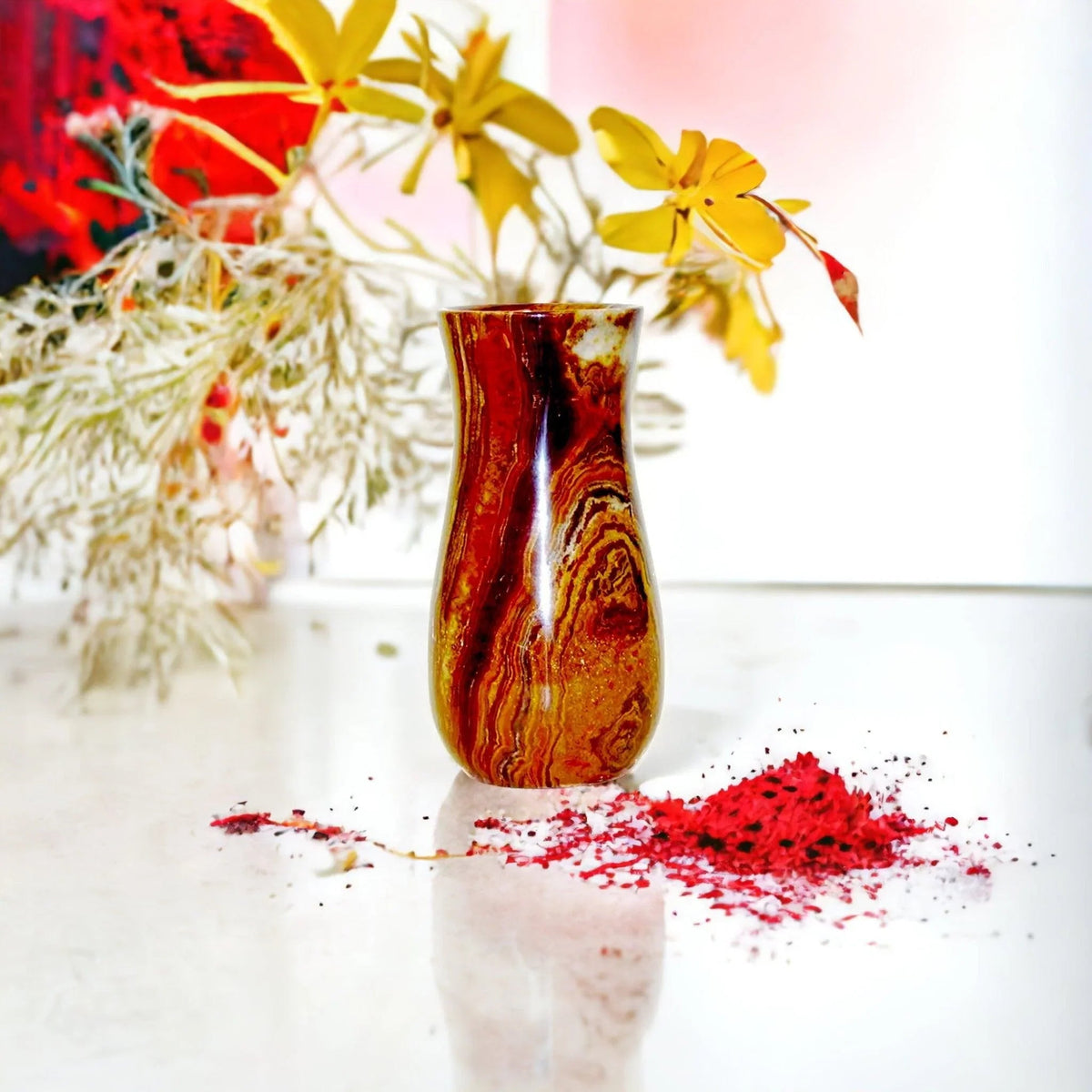 Vase en onyx brun multicolore de 9 pouces
