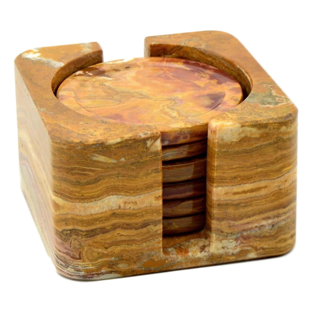Sous-verres en onyx brun multicolore avec support carré