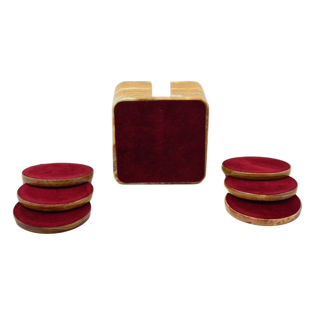 Sous-verres en onyx brun multicolore avec support carré