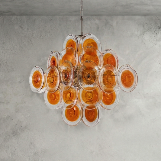 Lustre Murano en verre orange en forme de disque