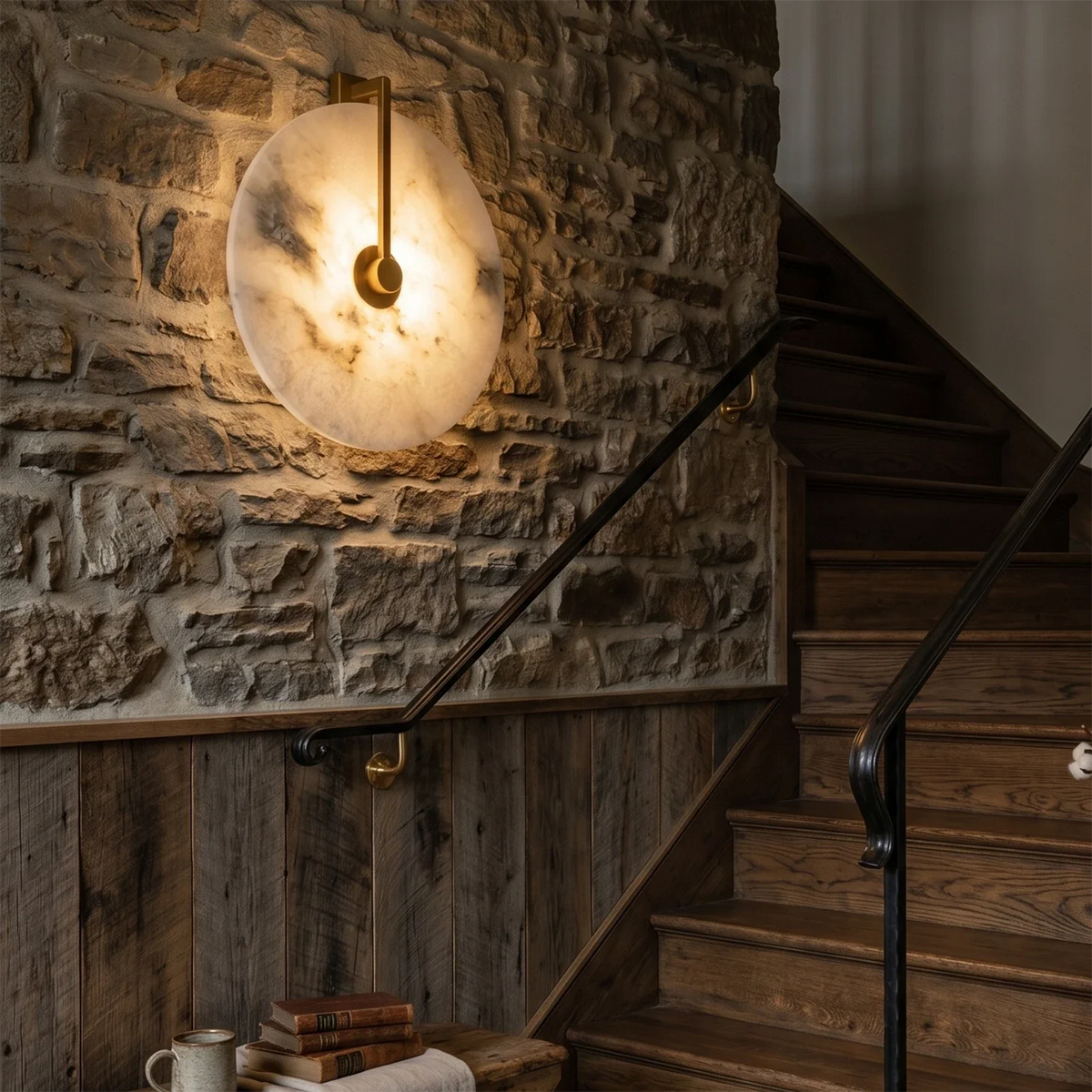 Applique murale LED en albâtre naturel