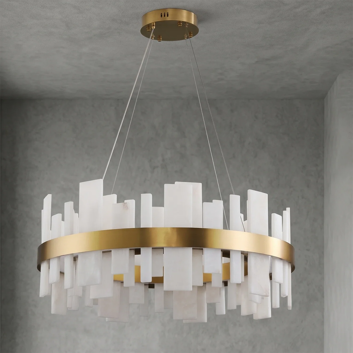 Natural Alabaster Tile Round Chandelier