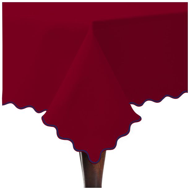 Tovaglia in cotone satinato tinta unita con ricamo a smerlo - Bordeaux