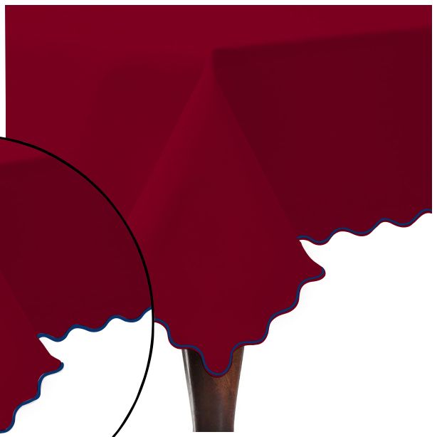 Tovaglia in cotone satinato tinta unita con ricamo a smerlo - Bordeaux