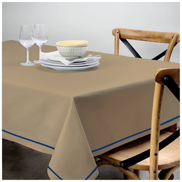 Nappe unie en satin de coton avec bordure brodée simple - Taupe