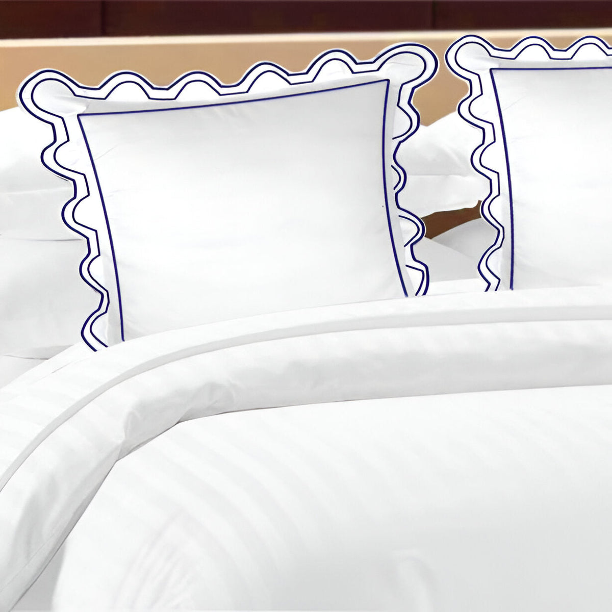Parure de lit en coton, 400 fils, forme en U avec broderies festonnées