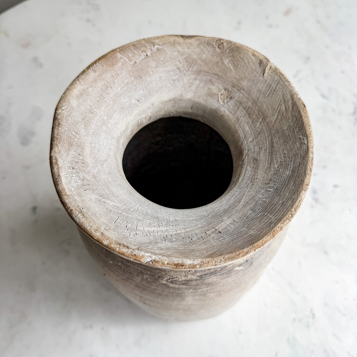 Nepali Water Pot Vase - Bleached Wood | Large Handmade Rustic Vessel