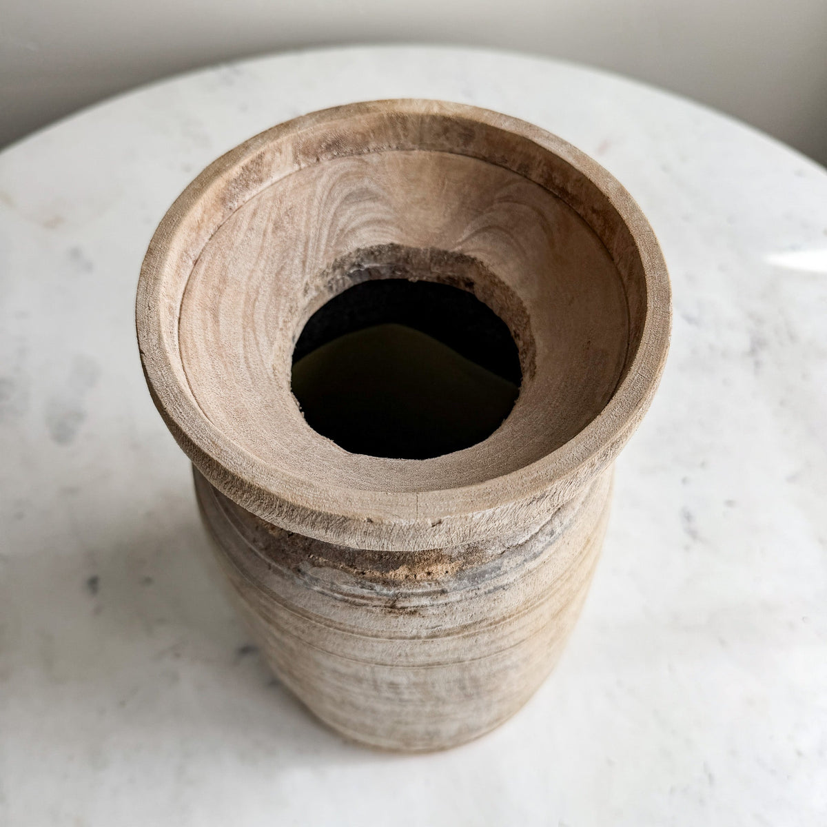 Nepali Water Pot Vase - Bleached Wood | Large Handmade Rustic Vessel