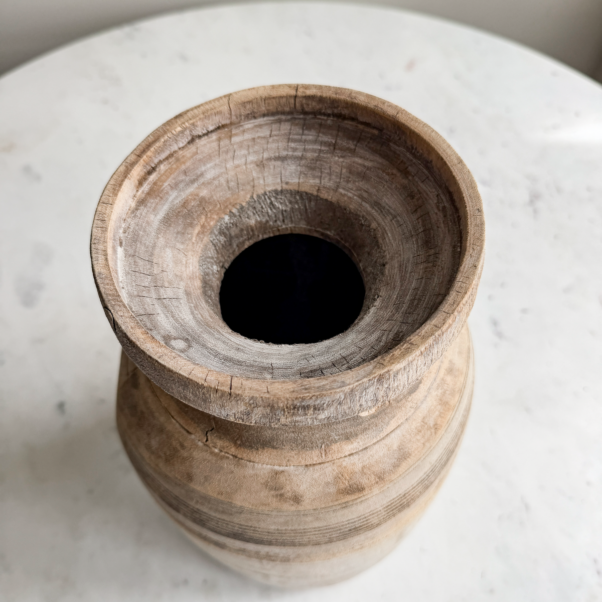 Nepali Water Pot Vase - Bleached Wood | Large Handmade Rustic Vessel
