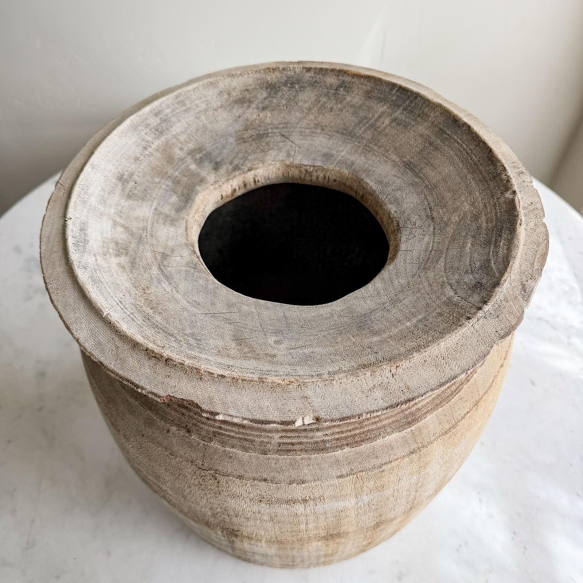 Nepali Water Pot Vase - Bleached Wood | XXL Handmade Rustic Vessel