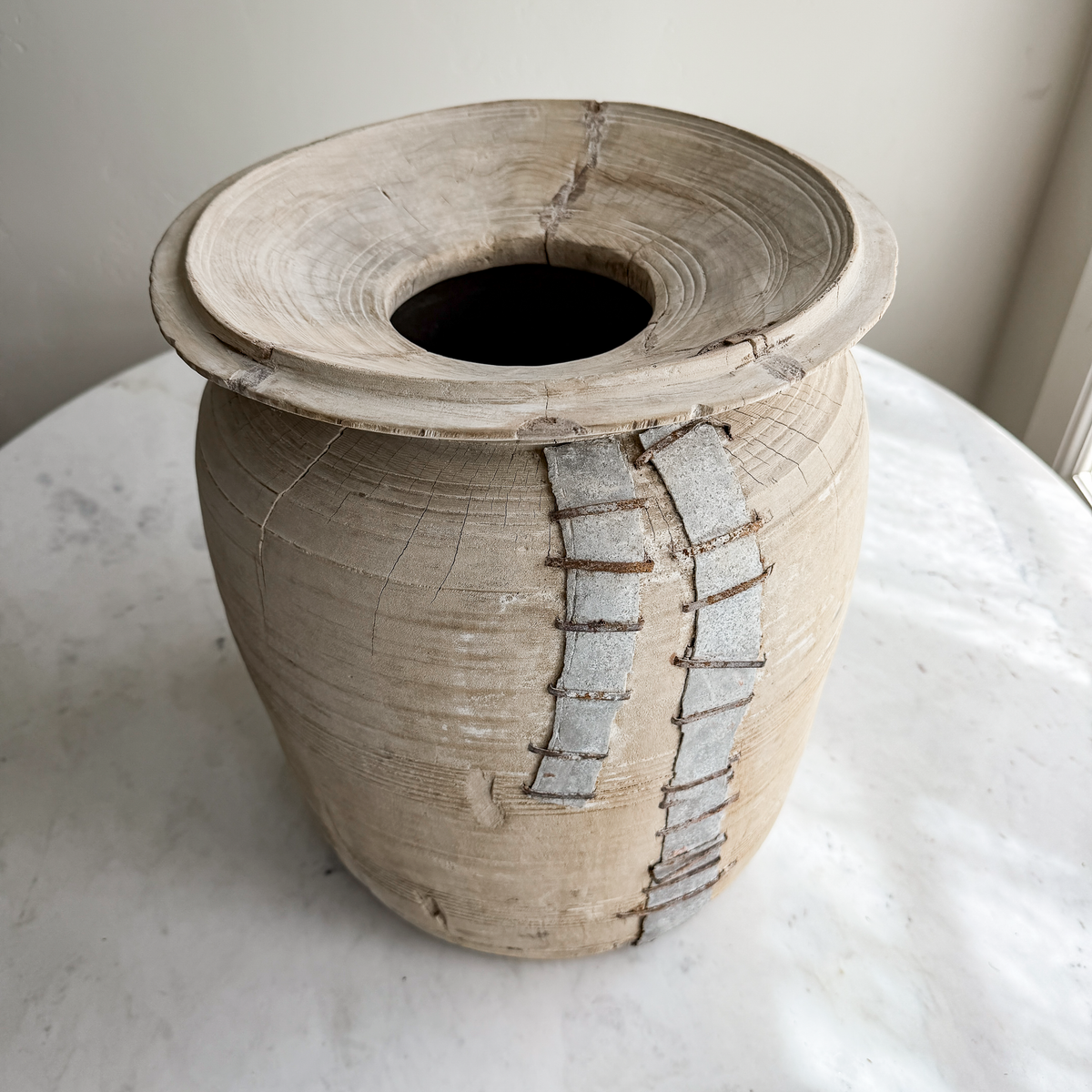 Nepali Water Pot Vase - Bleached Wood | XXL Handmade Rustic Vessel