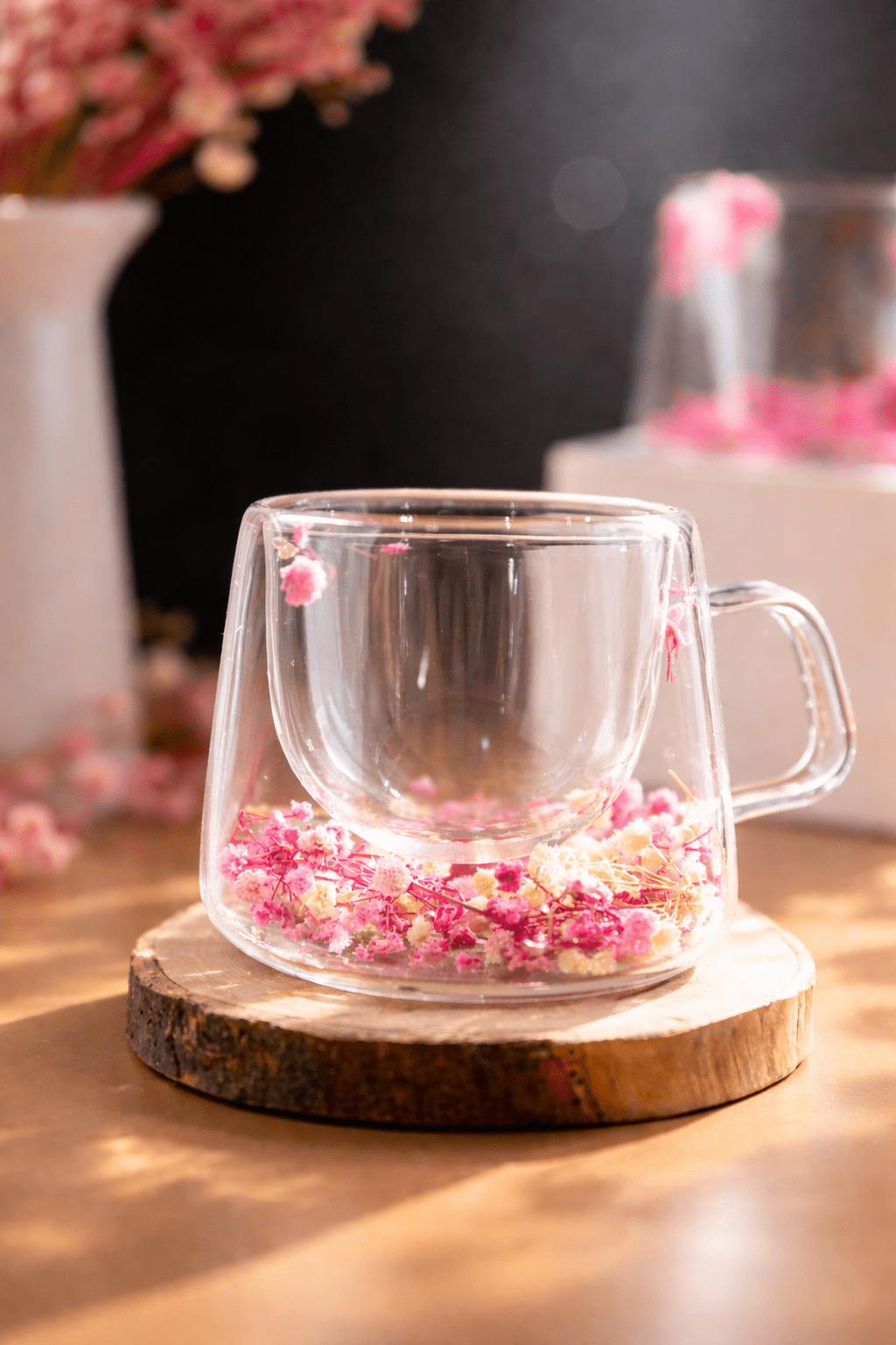 Double Glass Handcrafted Flower Glass Cup Mugs with Dried Flowers - Unique Floral Tea & Coffee Mug