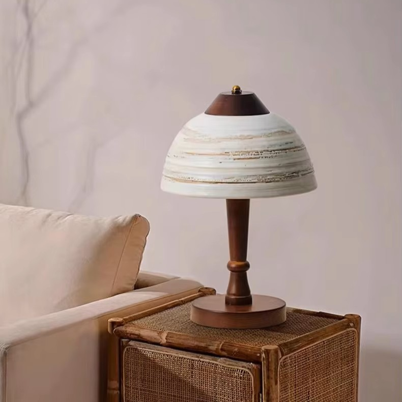 Wabi-Sabi Ceramic & Wood Table Lamp | Handcrafted Bedside Light