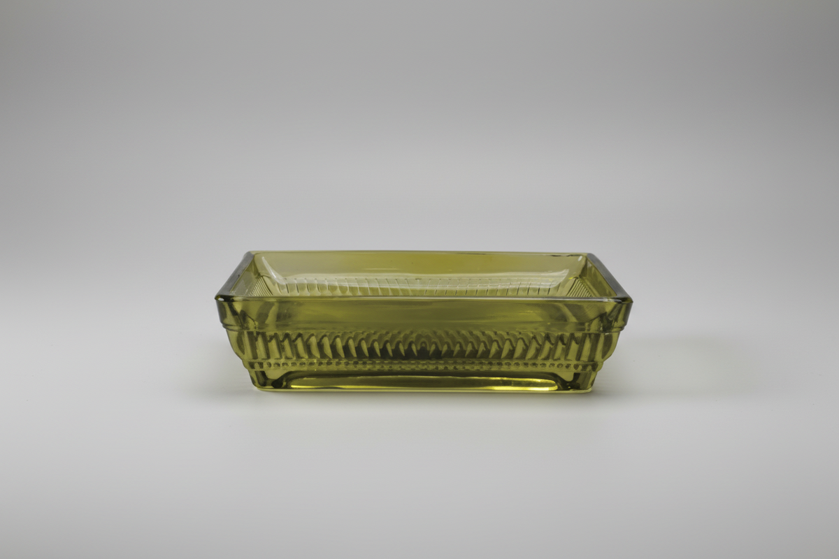 Porte-savon en verre vert olive – Rectangulaire avec bordure à motifs